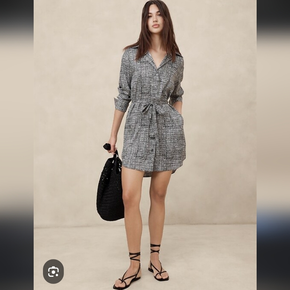 Banana Republic Women's Satin Shirt Dress Size S Gray Black